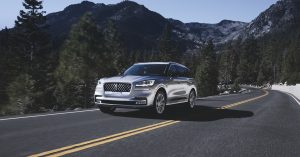 Silver 2020 Lincoln Aviator with mountains in background